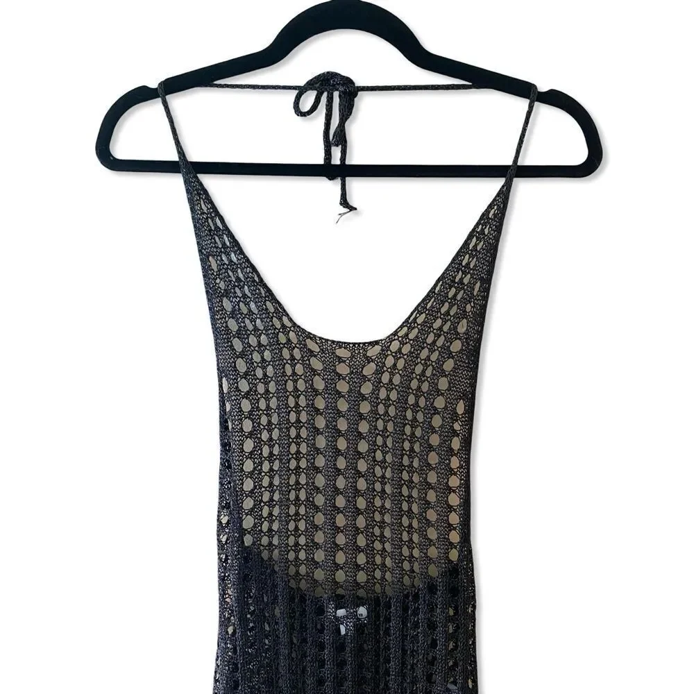 Superdown Renata Dress black sheer halter swim cover up mesh midi maxi Revolve - Picture 8 of 10